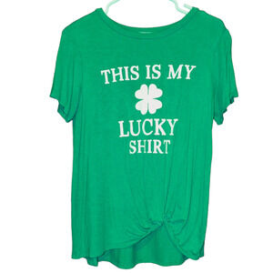 MOA MOA Green This is My Lucky Shirt Knotted T-Shirt Women's Size Large